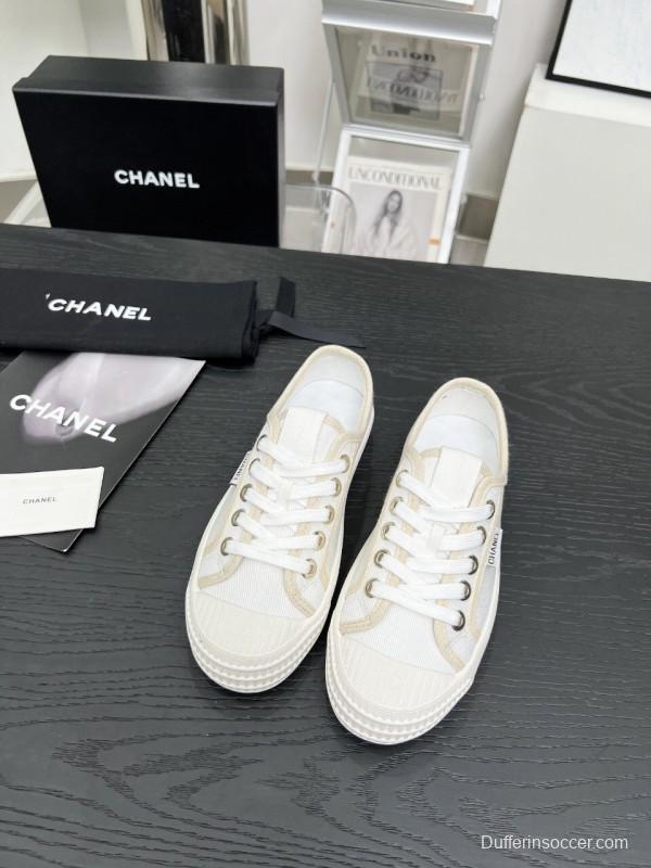 2025 Women Chanel White Canvas Casual Sneakers LY00230