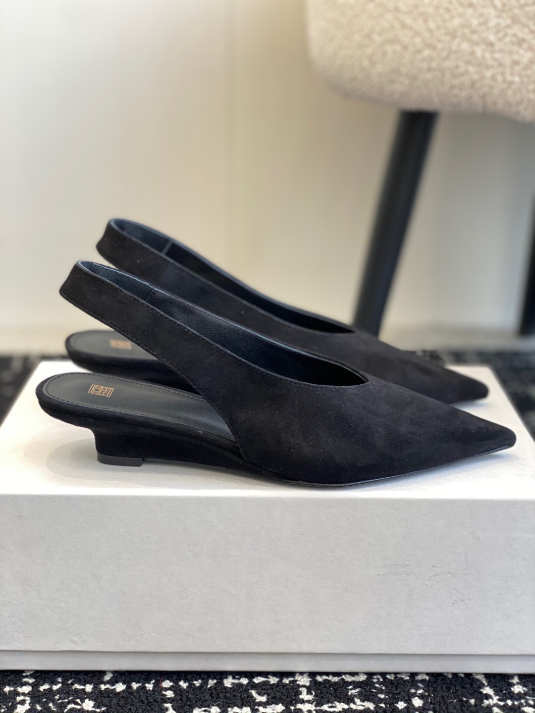 2025 Women Toteme Black Suede Slingback Pumps