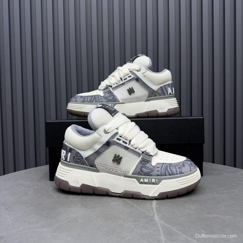 2024 Unisex Amiri White Grey Mesh Leather Sneakers MJ00360