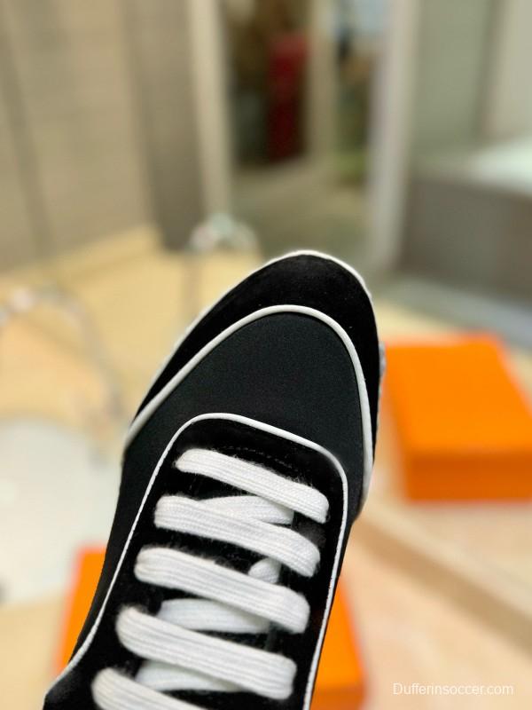 2024 Unisex Hermès Black Imported Silk Calfskin Suede Casual Sneakers MJ00320