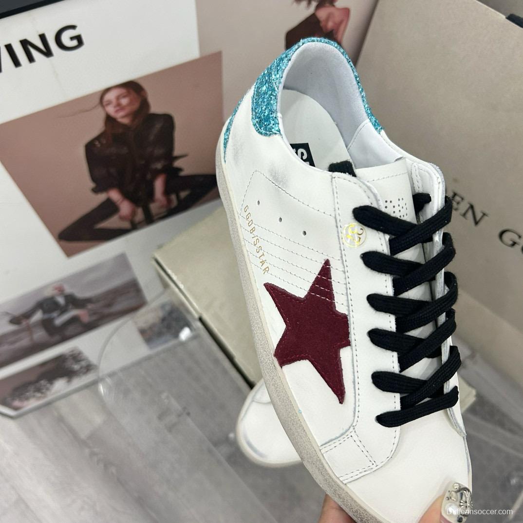 2025 Women GGDB White Burgundy Suede Leather Sneakers MJ00260
