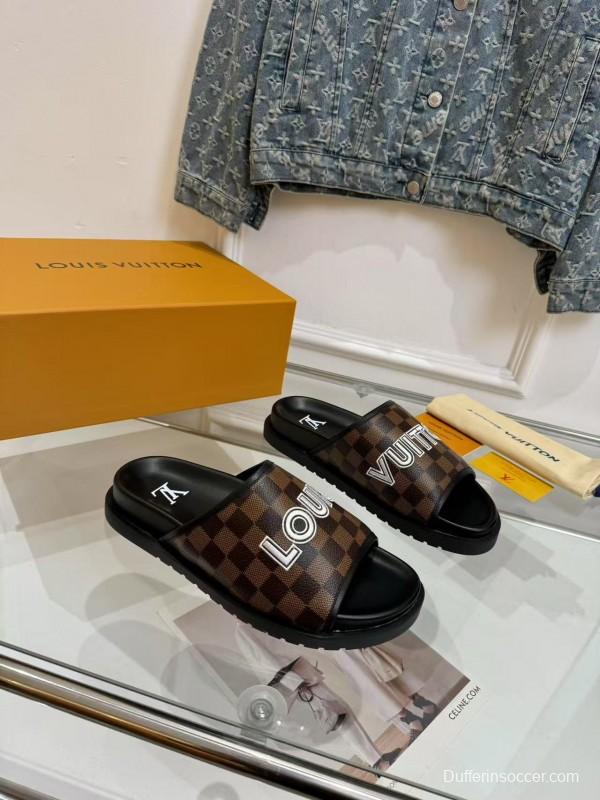 2025 LV Brown Canvas Slippers