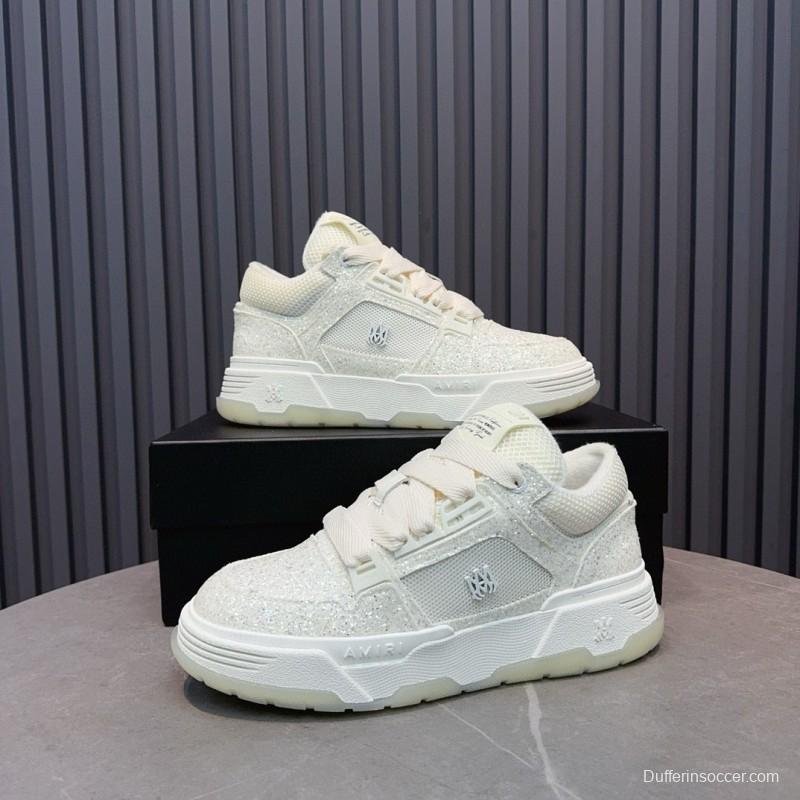 2024 Unisex Amiri White Mesh Leather Sneakers MJ00360