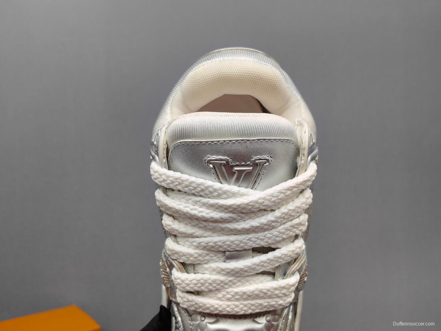 2025 Unisex Louis Vuitton Silver Leather LV Trainer