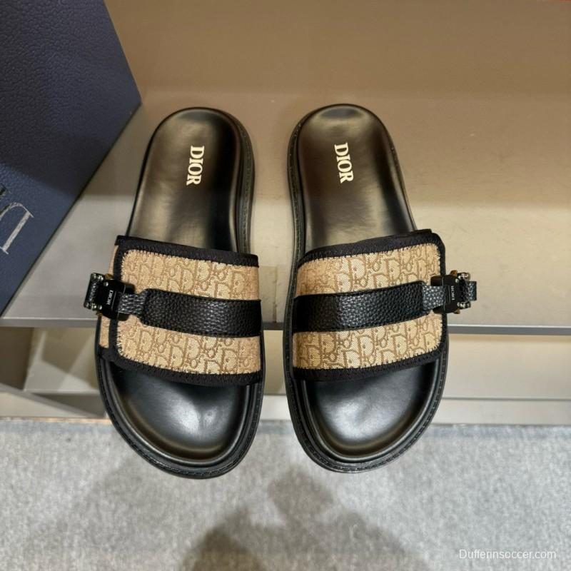 2024 Slippers Dior Beige Black Leather Canvas Slippers
