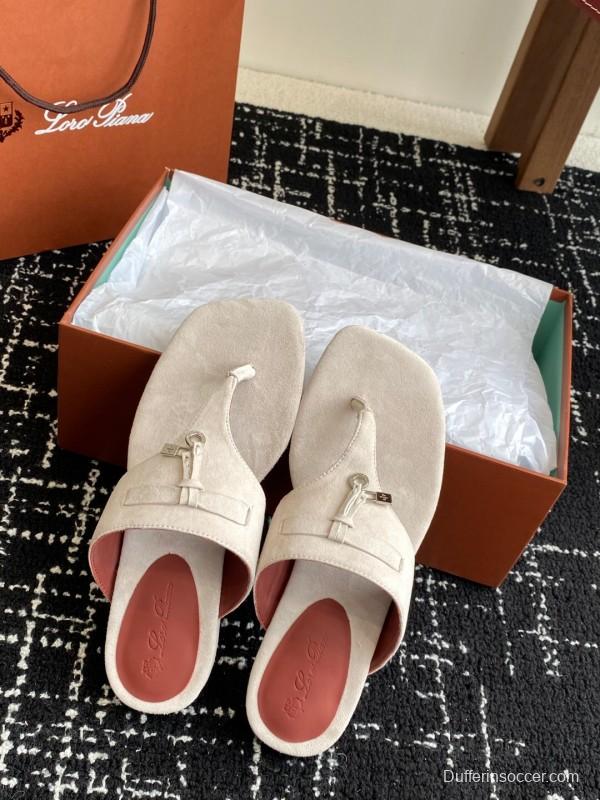 2025 Women Le Parmentier White Suede Thong Sandals KFY00280