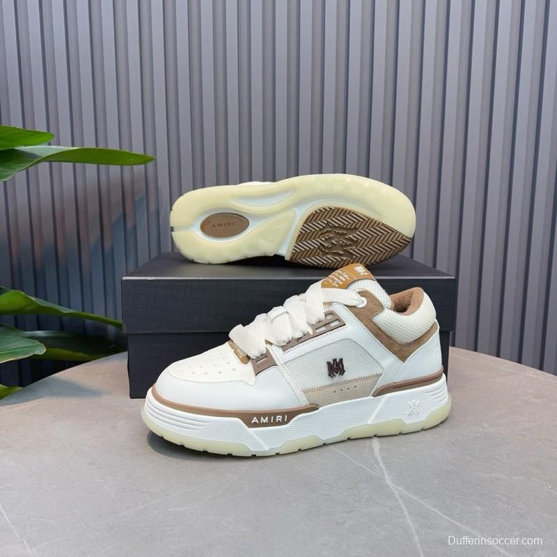 2024 Unisex Amiri White Beige Leather Mesh Sneakers MJ00360