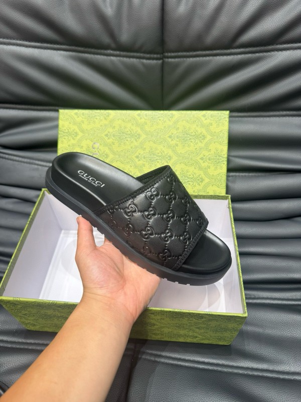 2024 Slippers Gucci Black Leather Slippers MJ00200