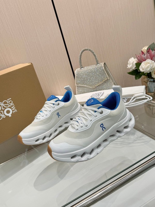 2025 Unisex Loewe White Blue Mesh Leather Sneakers