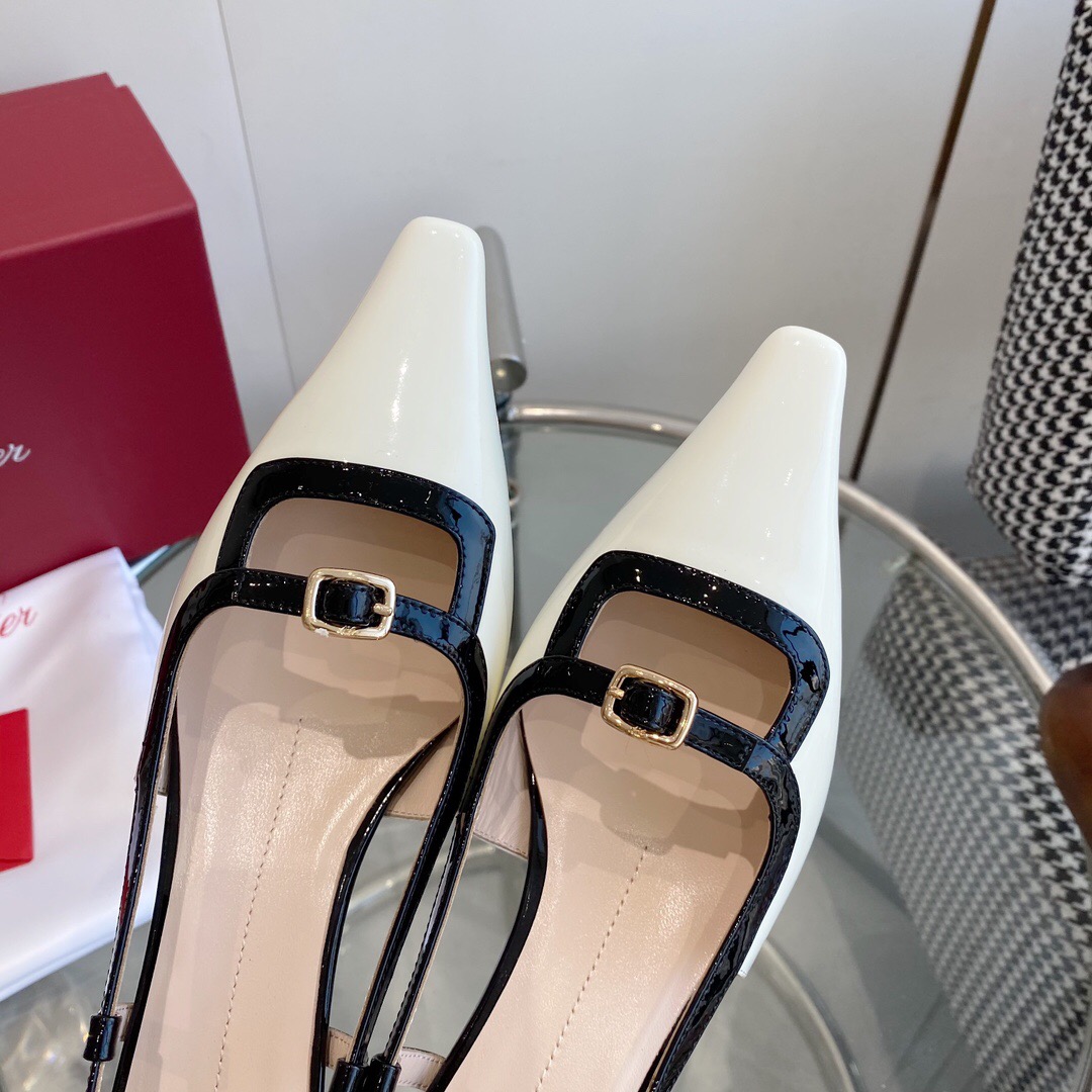 2025 Women Roger Vivier White Black Patent Leather Slingback Pump KFY00340