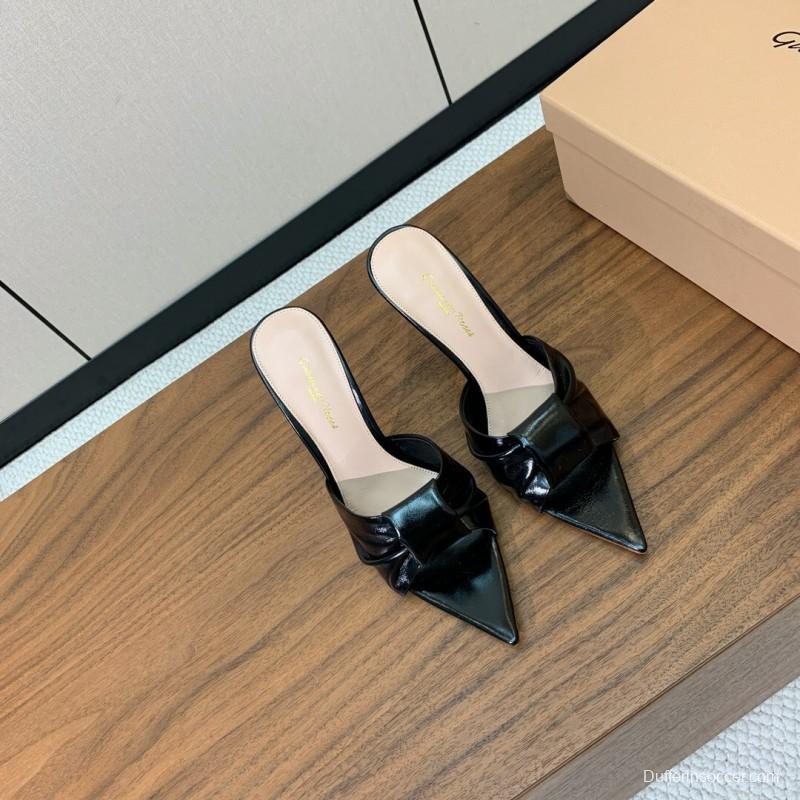 2025 Women Gianvito Rossi Black Leather Pointed High Heel Sandals