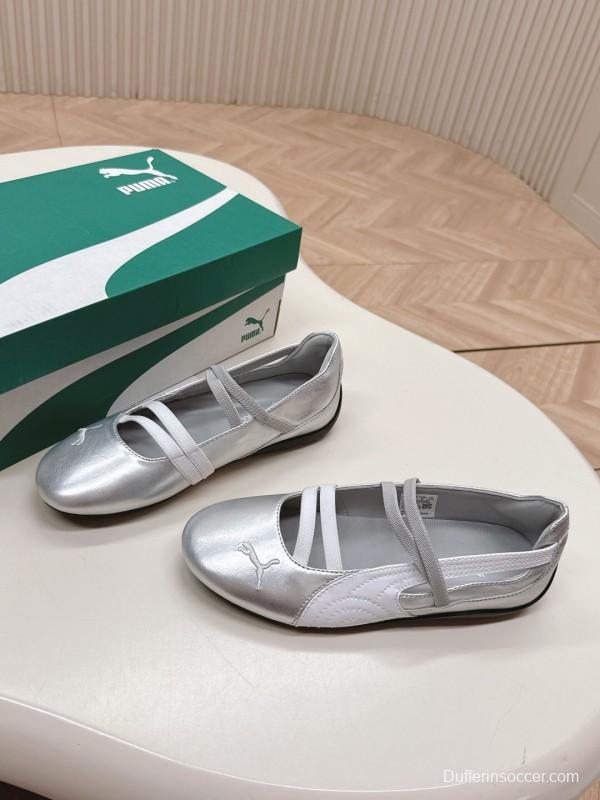 2025 Women PUMA Silver Leather Ballet Flats LY
