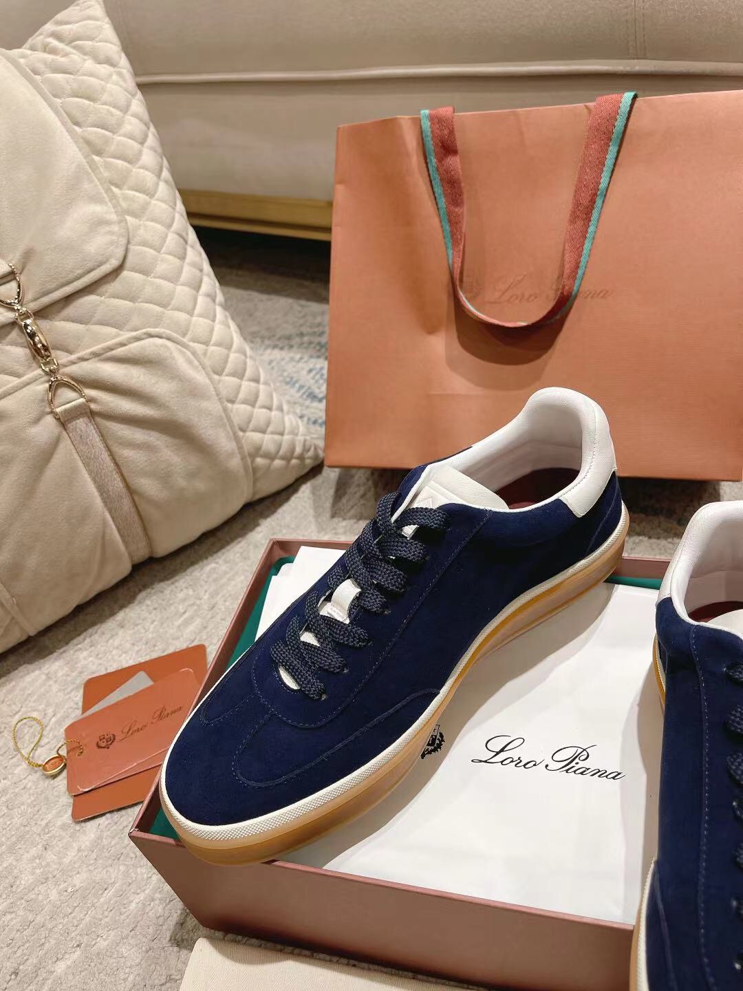 2025 Unisex Le Parmentier Navy White Suede Leather Sneakers LY00320(F)/LY00330(M)