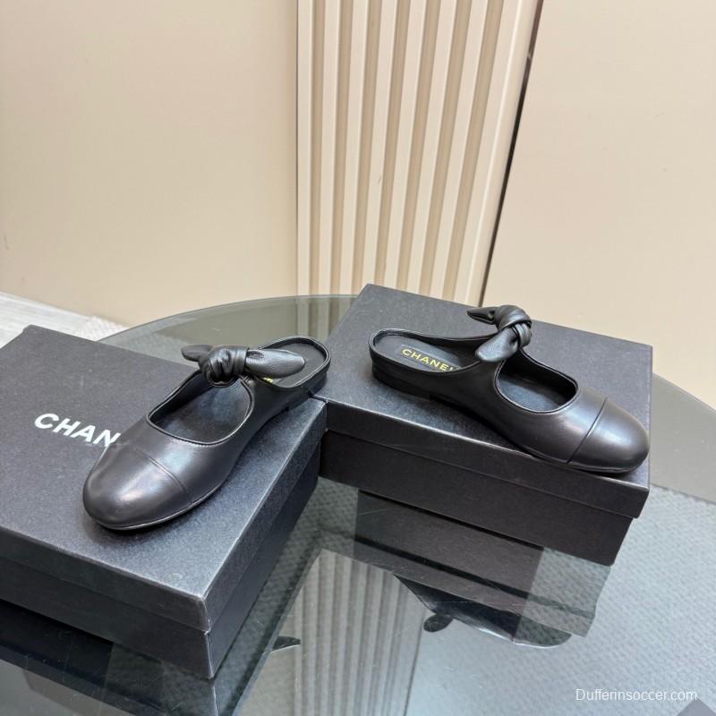 2025 Women Chanel Black Lambskin Leather Mules KFY00270