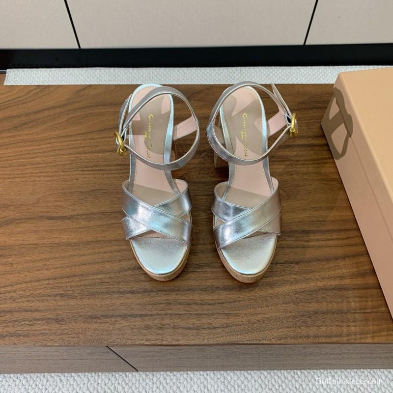 2025 Women Gianvito Rossi Silver Leather Platform Sandals