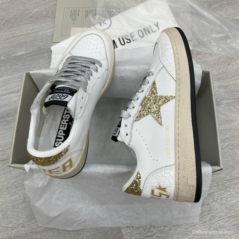 2024 Unisex GGDB White Gold Glitter Leather Low Top Sneakers MJ00260