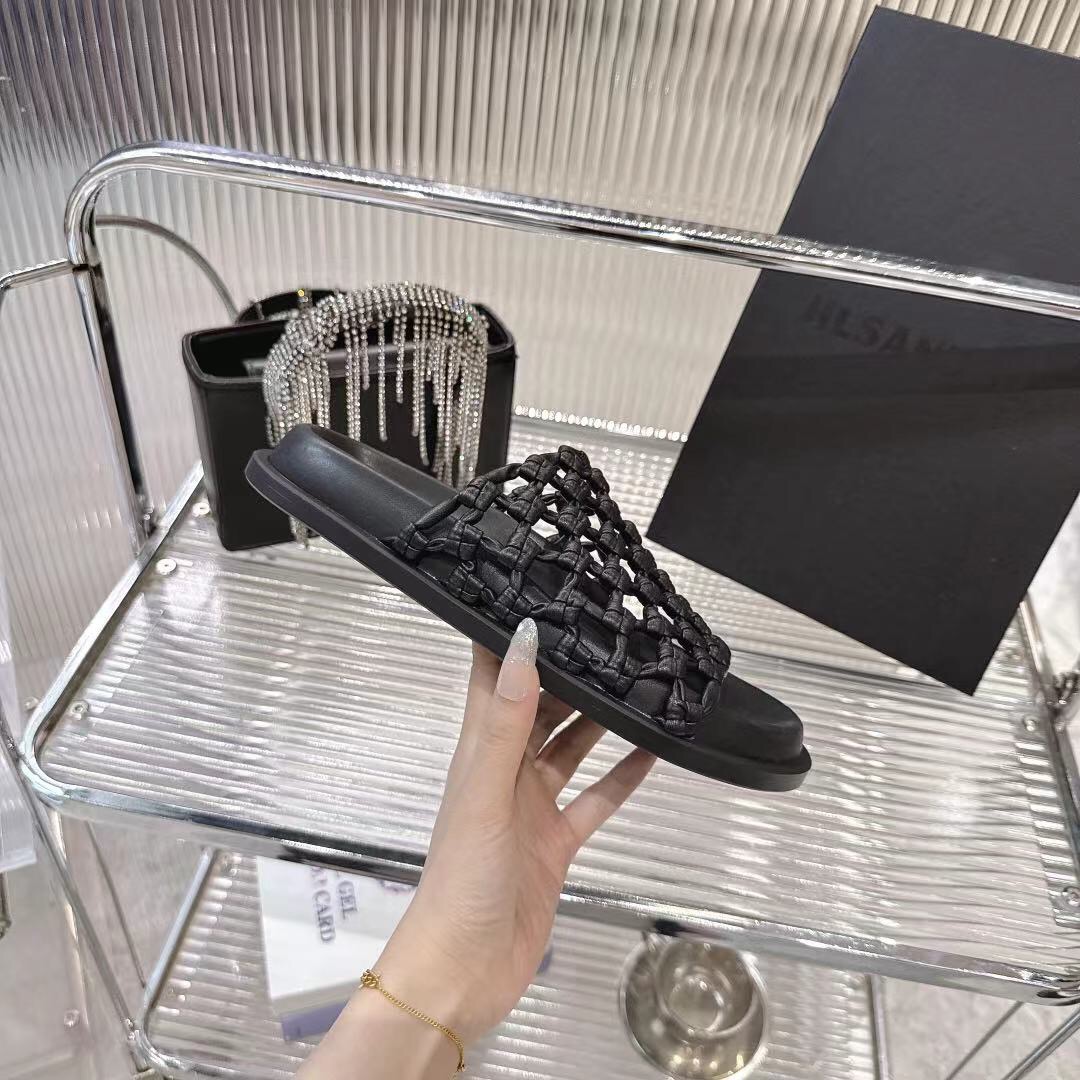 2025 Slippers Jil Sander Black Leather Braided