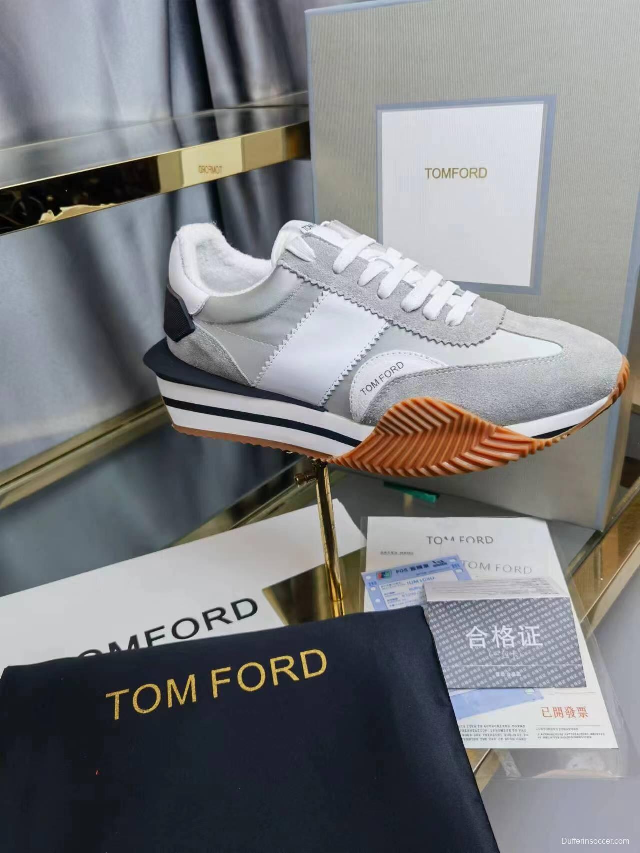 2025 Unisex TOM FORD White Grey Suede Leather Sneakers LY00360(F)/LY00370(M)