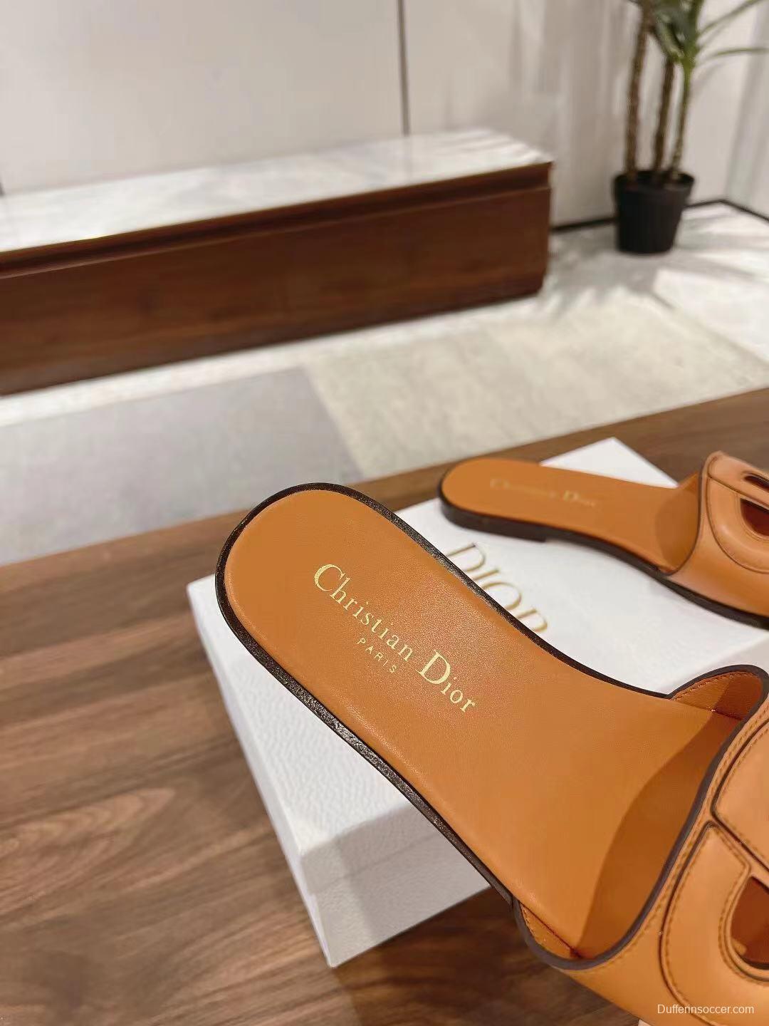 2025 Slippers Dior Brown Leather Slippers LY00260