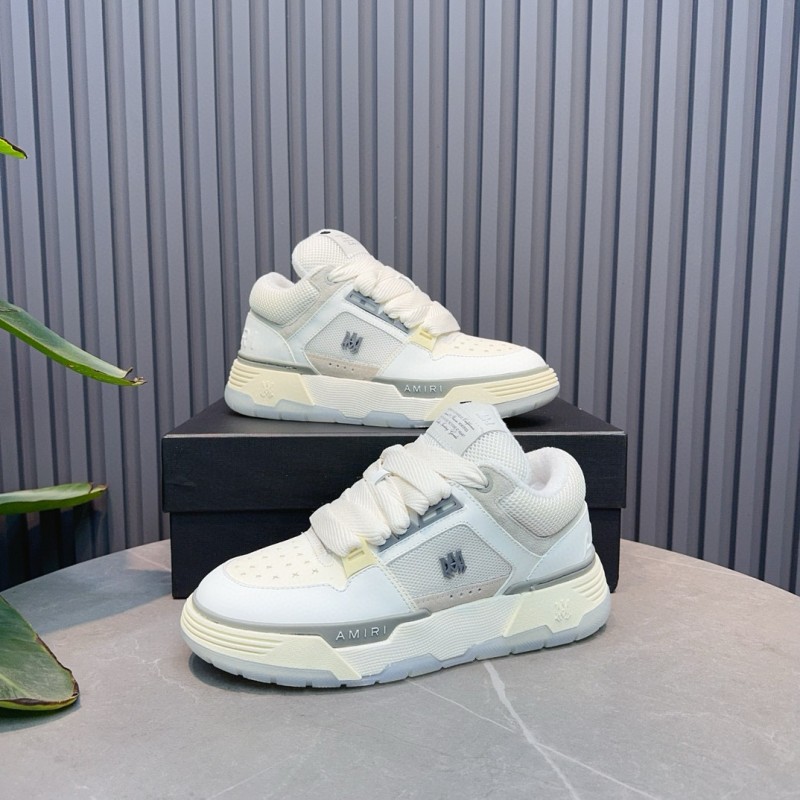 2024 Unisex Amiri White Beige Leather Mesh Sneakers MJ00360