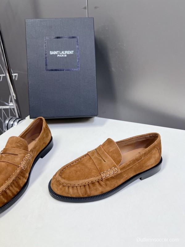 2025 Women Yves Saint Laurent Brown Suede Loafers KFY00350