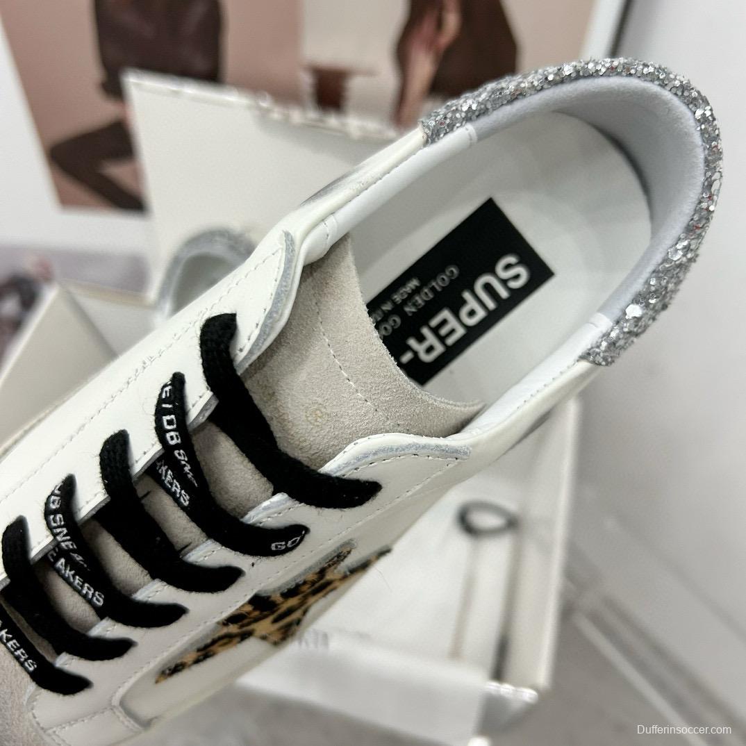 2025 Women GGDB White Black Leopard Print Leather Sneakers