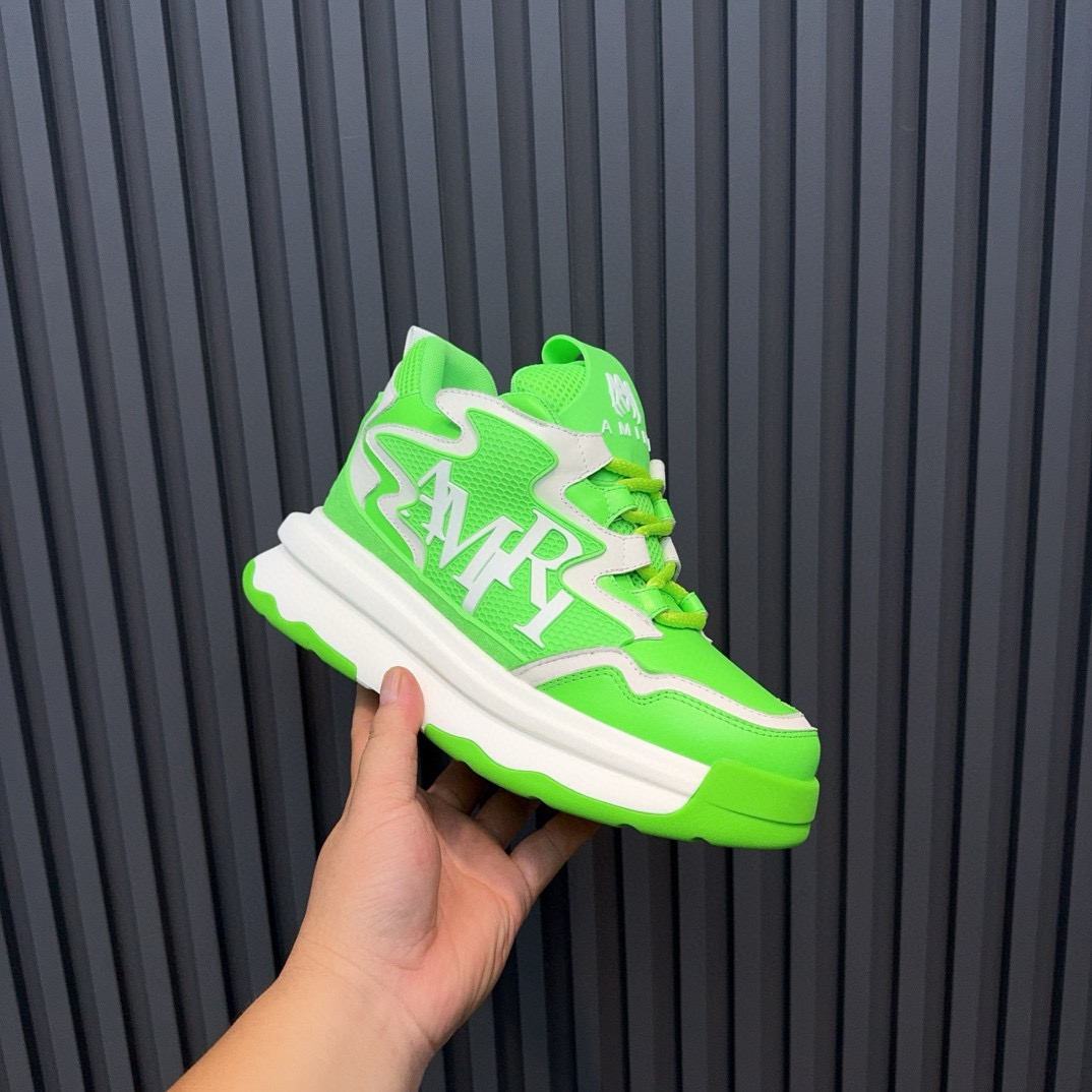 2024 Unisex Amiri Green White Mesh Leather Sneakers MJ00410