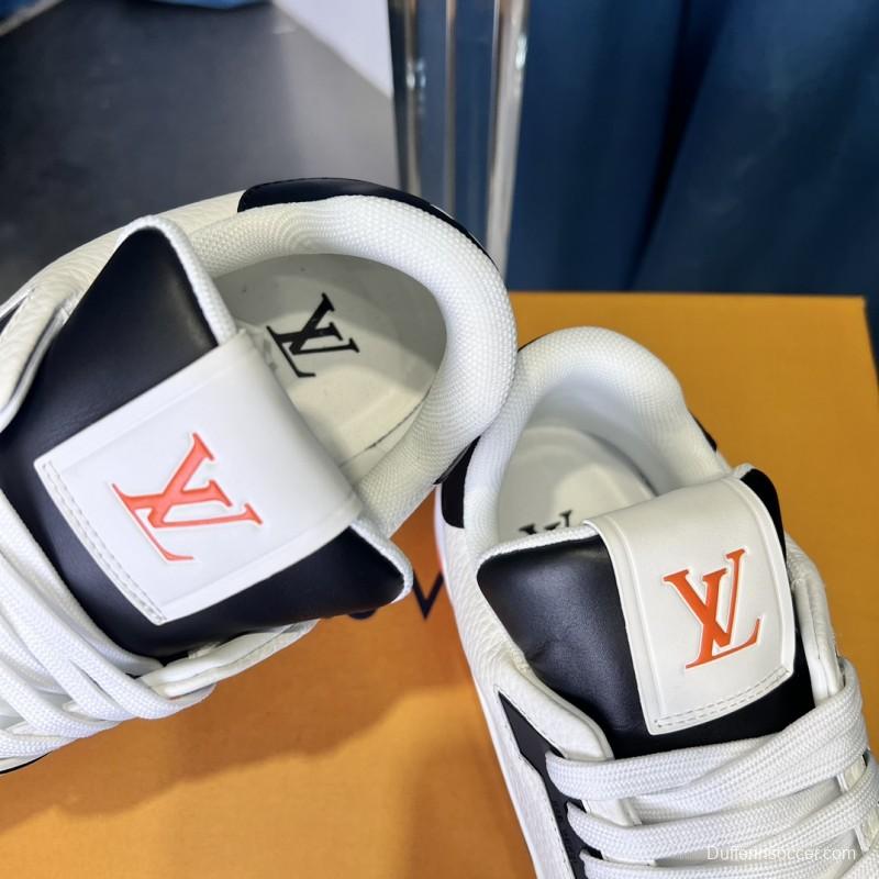 2025 Unisex Louis Vuitton White Black Leather Sneakers