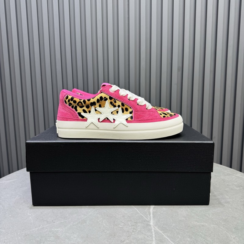 2025 Unisex Amiri Pink Leopard Suede Leather Sneakers