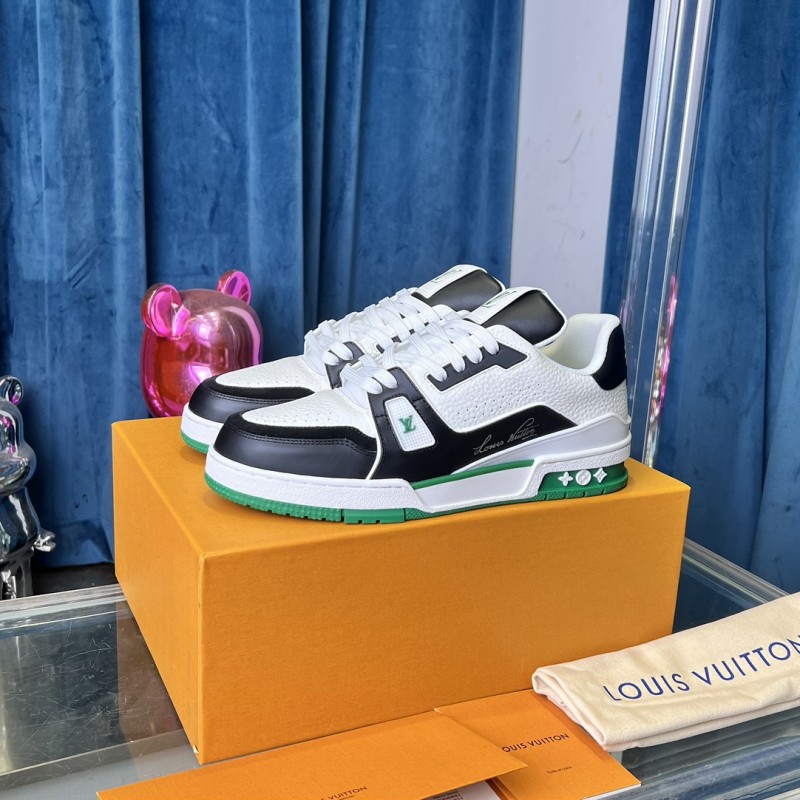 2025 Unisex Louis Vuitton White Black Green Leather Trainer