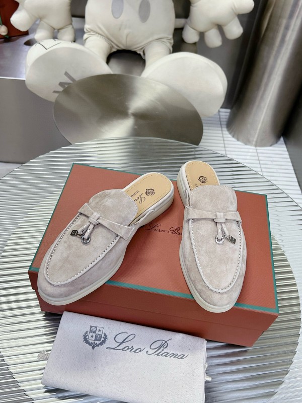 2024 Slippers Loro Piana Light Gray Suede Loafers MJ00270