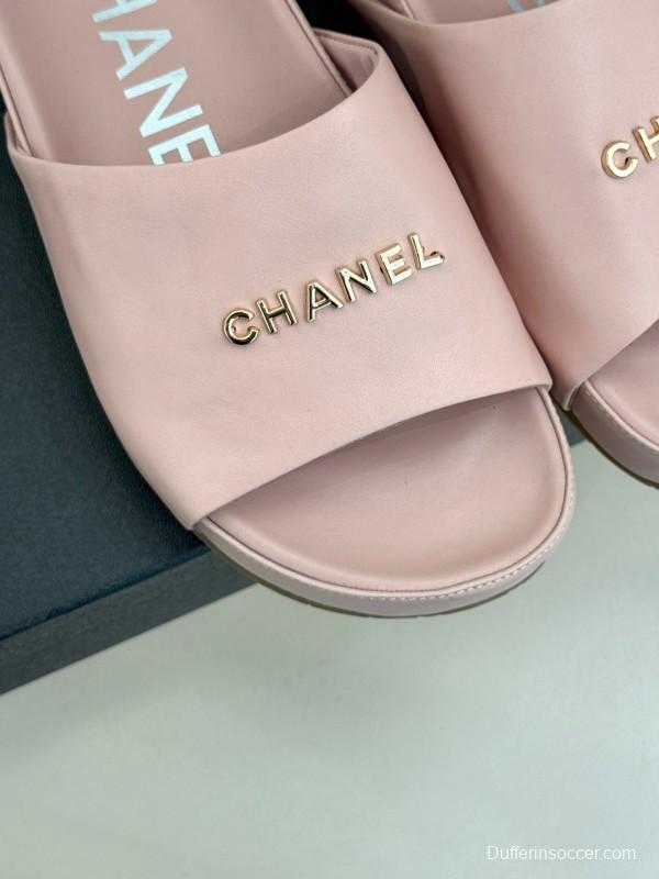 2025 Slippers Chanel Pink Leather Slippers