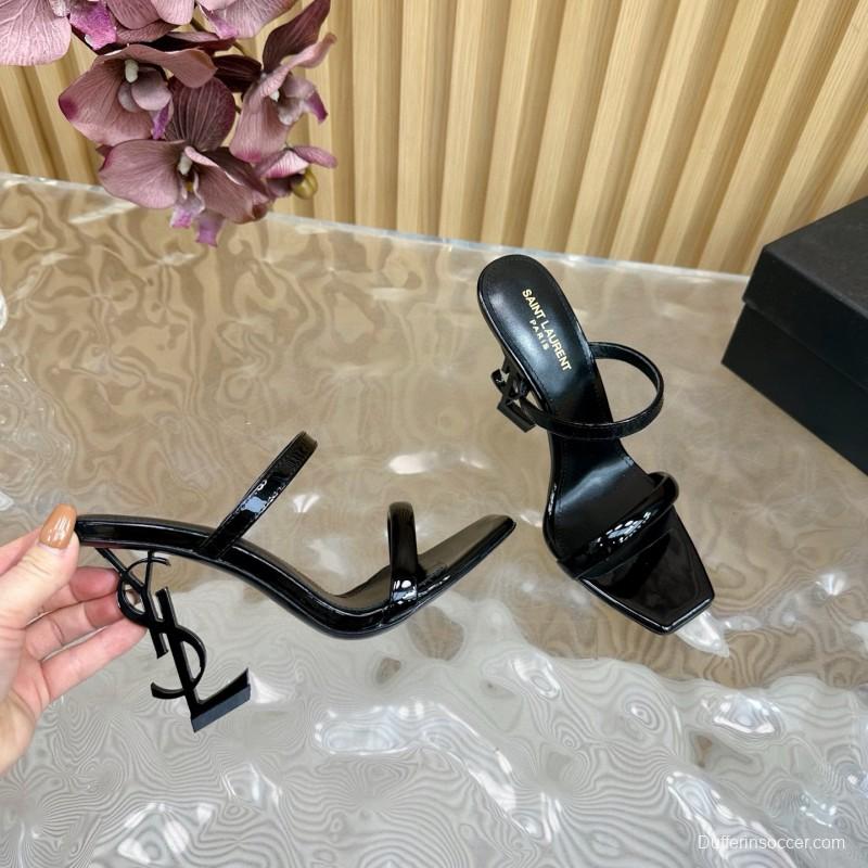 2025 Women Yves Saint Laurent Black Patent Leather High Heel Sandals MJ00310