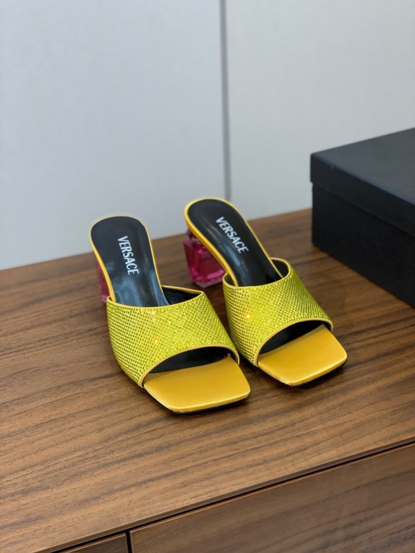 2025 Women VERSACE Yellow Leather Slippers