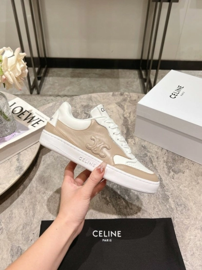 2025 Women Celine Beige White Leather Sneakers