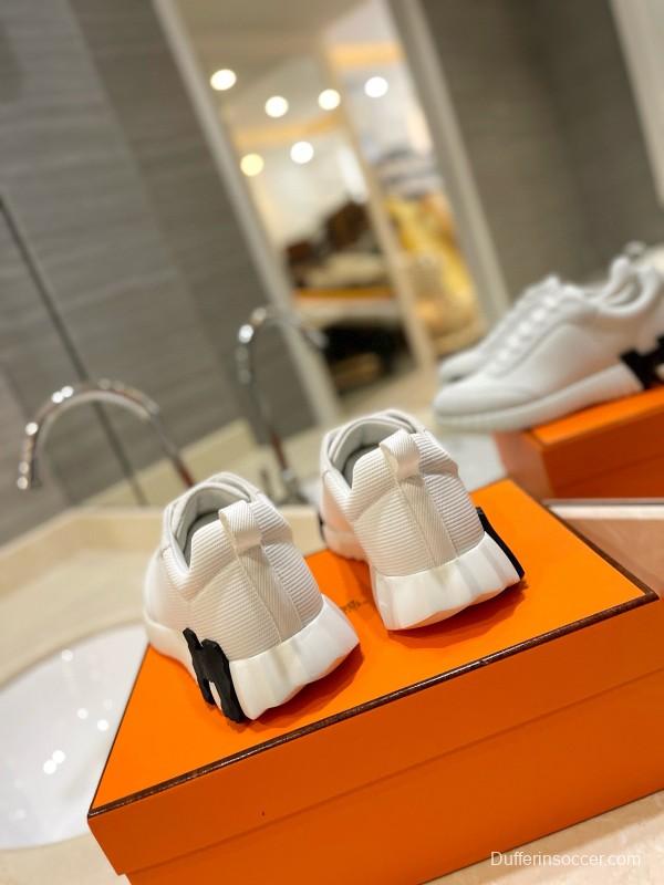 2024 Unisex Hermès White Imported Kipskin Silk Leather Casual Sneakers MJ00320