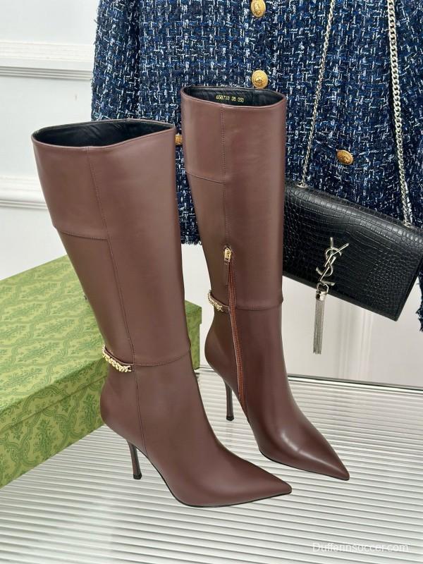 2024 Women Gucci brown leather boots chain MJ00550