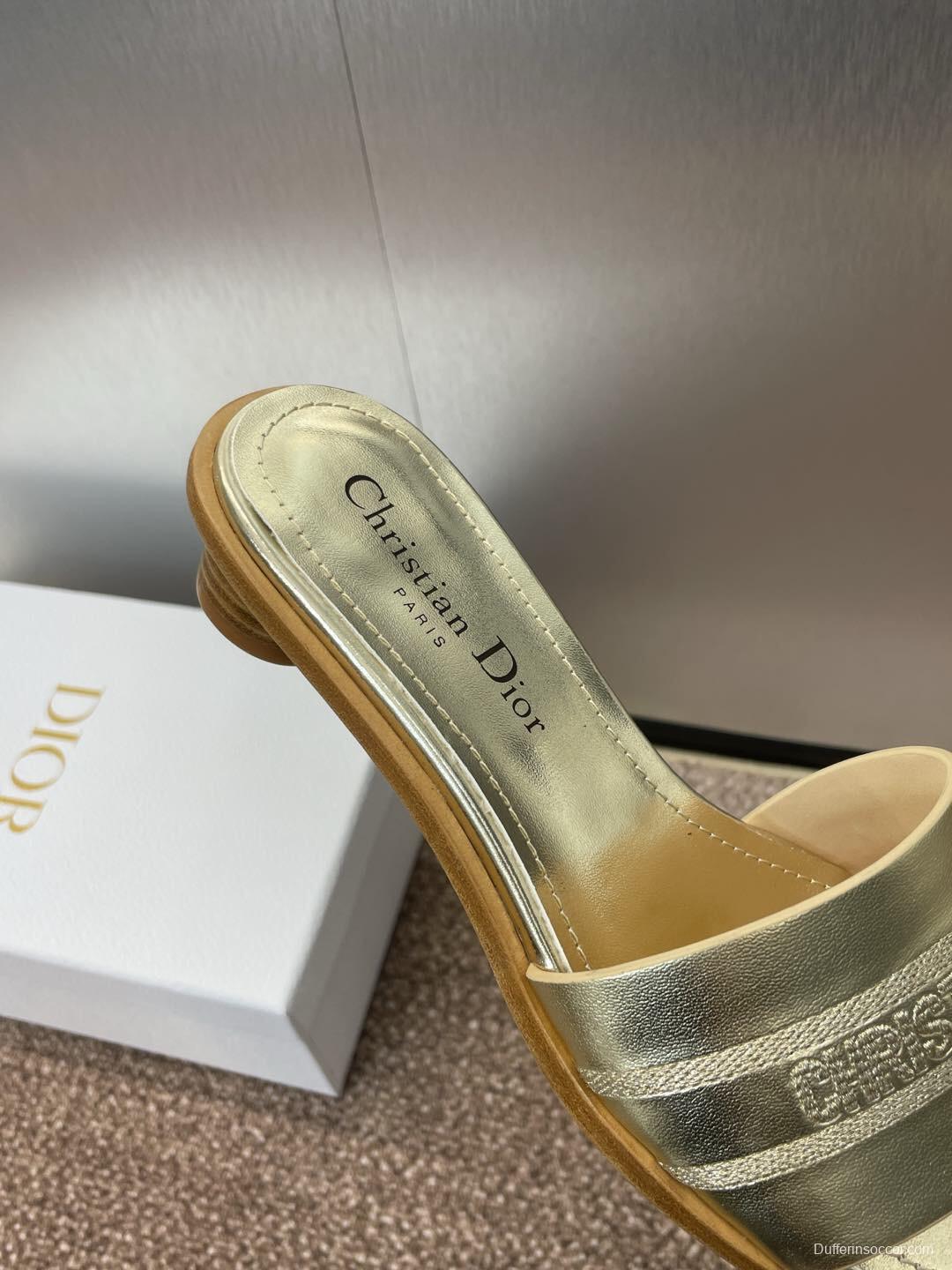 2025 Women Dior Gold Leather Slippers CHRISTIAN DIOR PARIS