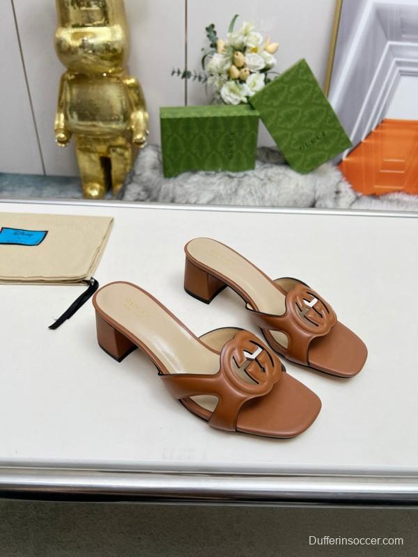 2025 Gucci Brown Leather Slippers MJ00190