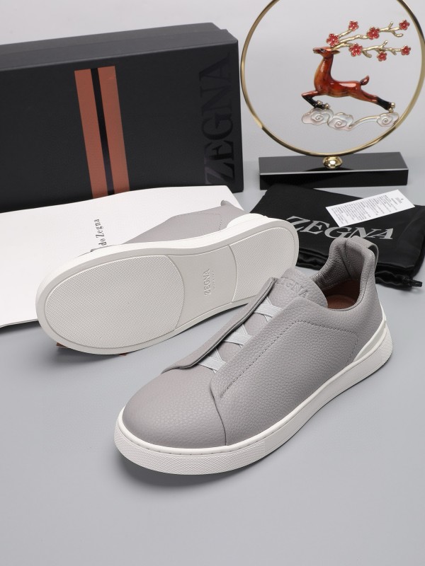 2024 Men Ermenegildo Zegna Grey Leather Low Top Sneakers MJ00240