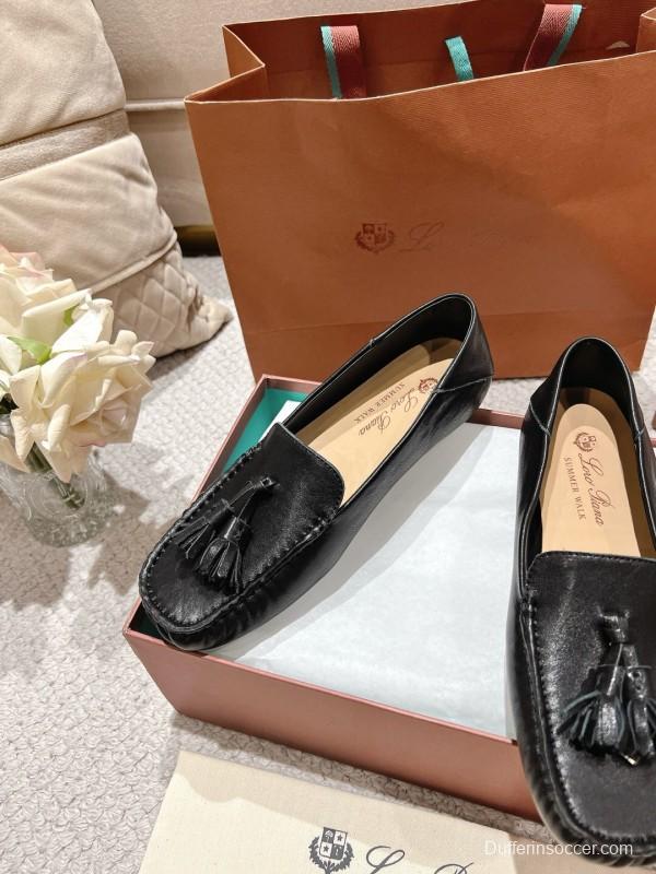2025 Women LP Black Leather Loafers Tassel LY00291