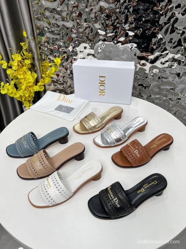 2025 Women Dior Beige Leather Slippers LY00250