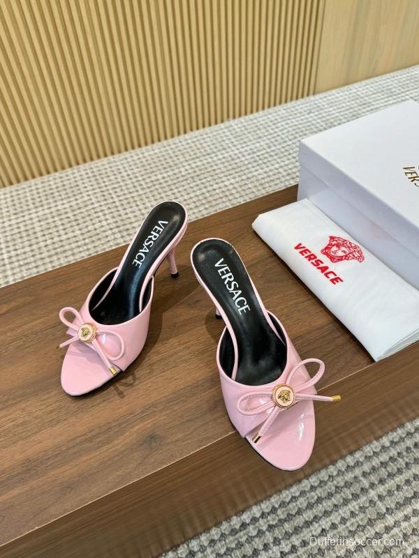 2025 Women VERSACE Pink Leather Heeled Mules LY00210