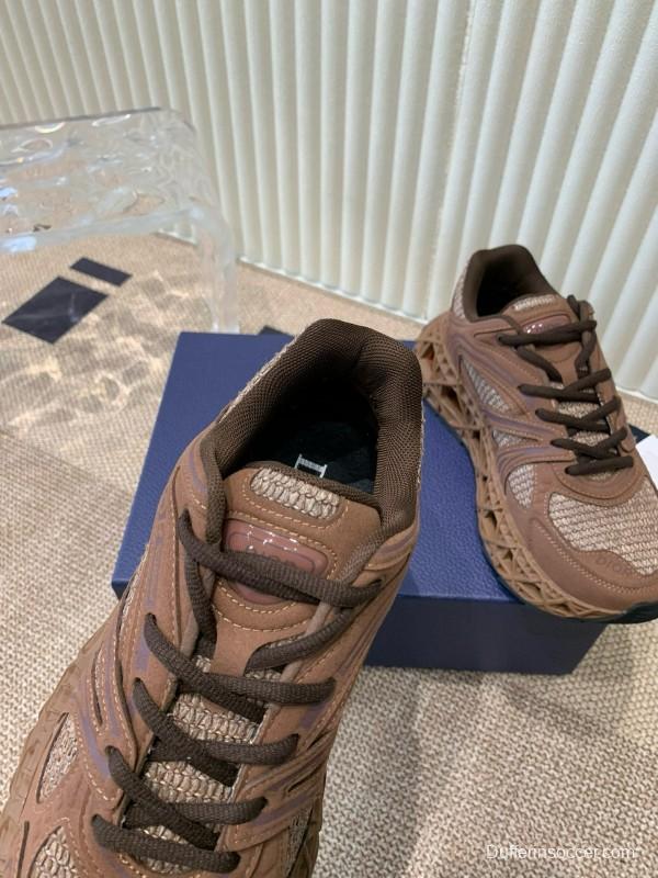 2024 Unisex Dior Brown Mesh Leather Sneakers MJ00400