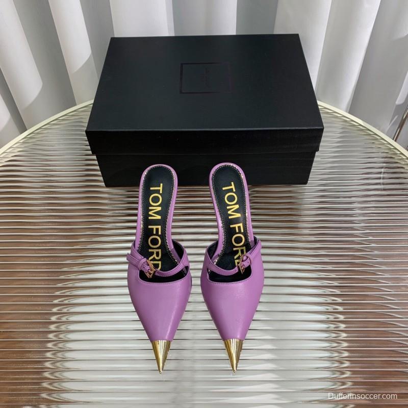2025 Women TOM FORD Purple Gold Leather Mules