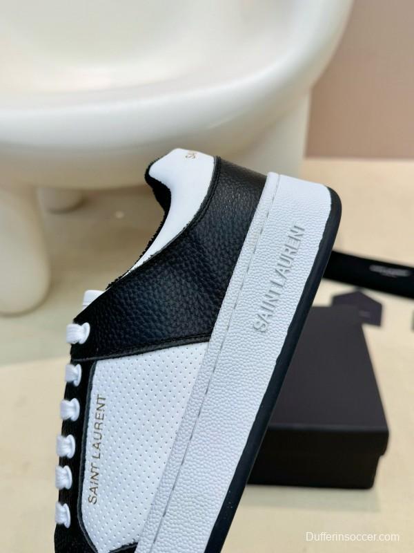 2024 Unisex Yves Saint Laurent Black White Silk Leather Sneakers MJ00350