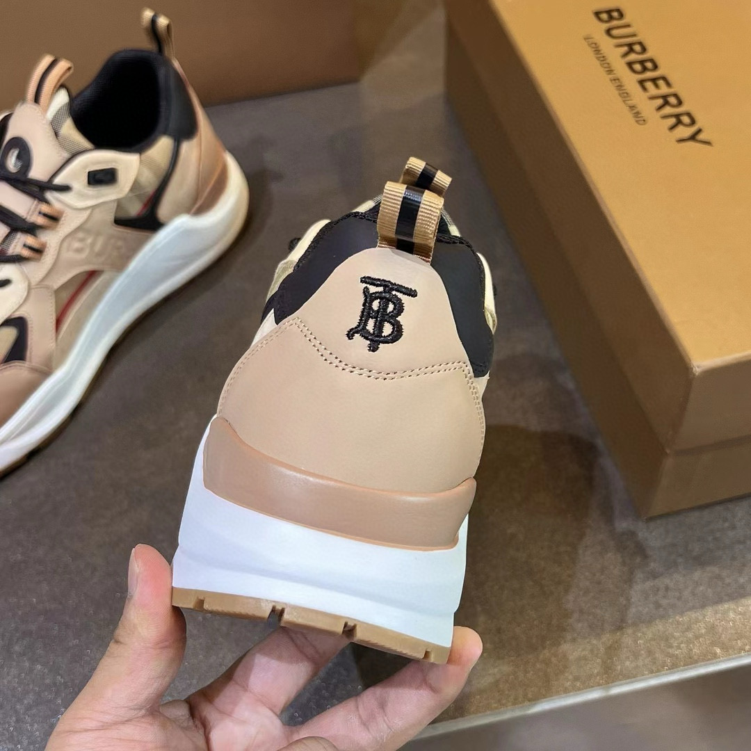 2025 Unisex Burberry Beige Black Suede Leather Cotton Sneakers Vintage Check MJ00380