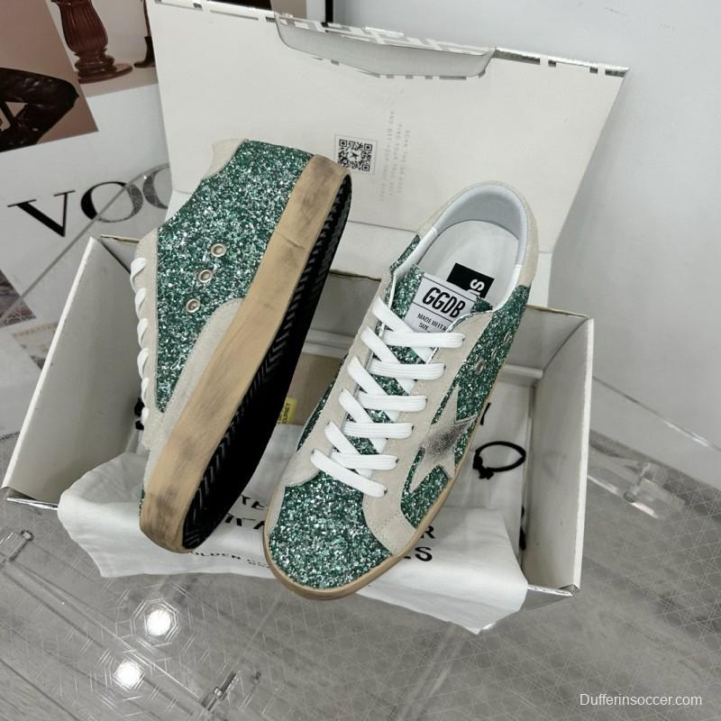 2025 Women GGDB Green White Suede Leather Star Sneakers