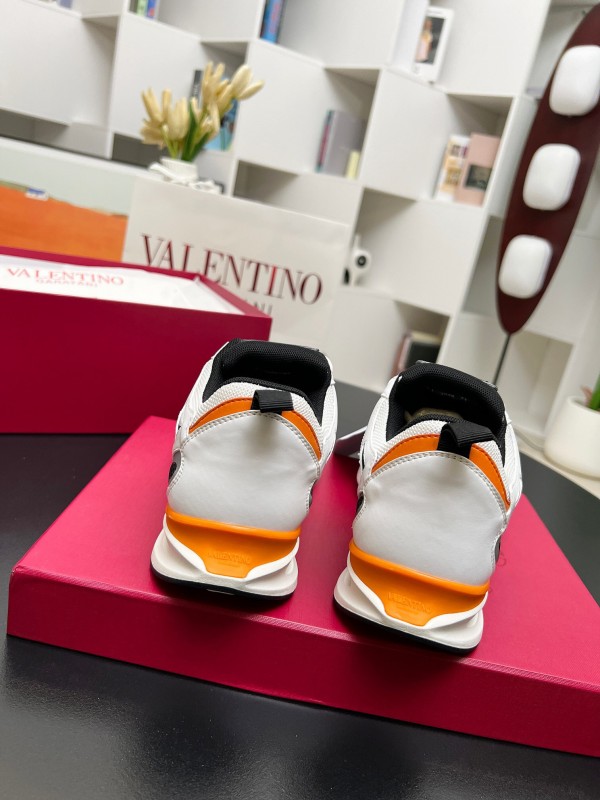 2025 Unisex Valentino White Black Orange Mesh Leather Sneakers Vlogo LY00410