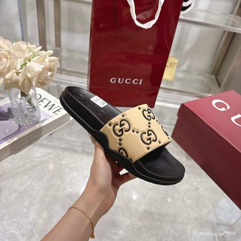 2025 Gucci Beige Black Rubber Slippers